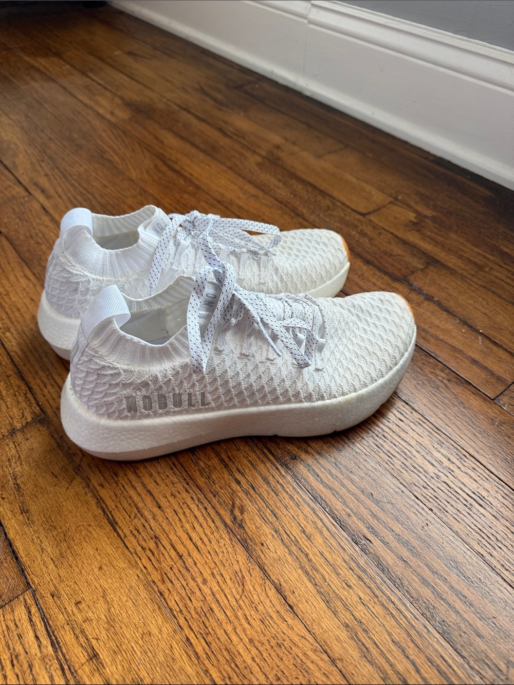 NOBULL Women’s 9 Men’s 7 All-White Knit Lace-Up Sneakers